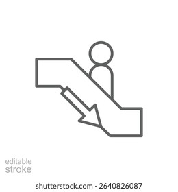 Downward Escalator Passenger Icon Thin Line Outline Editable Stroke Symbol for Infrastructure UI
