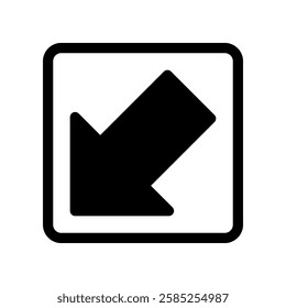 Downward Facing Arrow Icon in Square Black Symbol Outline Design