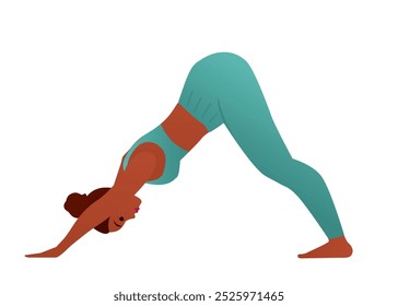 Downward Facing Dog Pose, Down Dog Pose, vector illustration of a Beautiful girl practice Adho mukha svanasana, Young attractive woman practicing yoga exercise. working out, black wearing sportswear