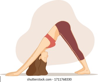 Downward facing dog pose Vector illustration of Sun Salutation (Surya Namaskara)