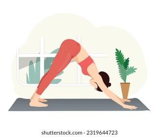 Downward Facing Dog Pose, woman practicing Adho mukha svanasana yoga. svg