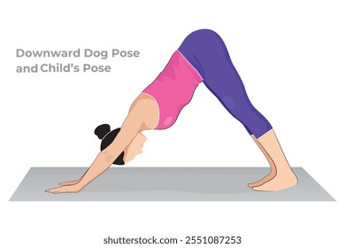 Downward Facing Dog Pose, woman practicing Adho mukha svanasana yoga.