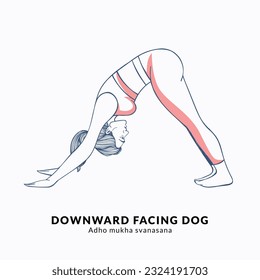 DOWNWARD FACING DOG pose. Young woman practicing Yoga pose. Woman workout fitness, aerobic and exercises