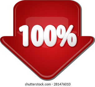 Downward glossy red arrow percent discount one hundred 100