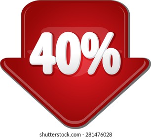 Downward glossy red arrow percent discount forty 40