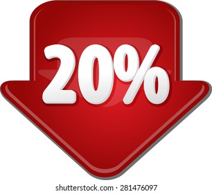 Downward glossy red arrow percent discount twenty 20