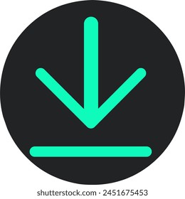 Flecha redonda verde hacia abajo en icono de círculo de tiza verde. signo de Descarga plana aislado en negro.