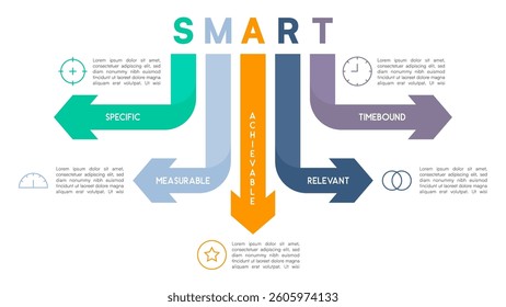 Downward and Side Arrows Infographic for SMART Goal Framework Vector Illustration