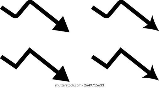 downward trend arrow icon. negative trend concept. showing business loss decrease. falling bars and a descending arrows.  lose money sign