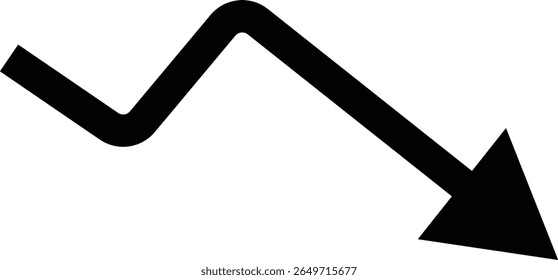 downward trend arrow icon. negative trend concept. showing business loss decrease. falling bars and a descending arrows.  lose money sign