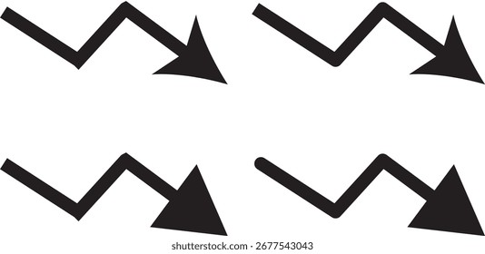 ícone de seta de tendência descendente, Projeto de linha de tendência descendente de seta, Gráfico de negócios com símbolo de seta, tendência ascendente, ilustração do mercado de urso,
