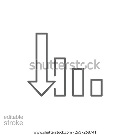 Downward Trend Bar Chart Icon in Outline Line Style Editable Stroke Representing Loss Decline and Negative Business Performance