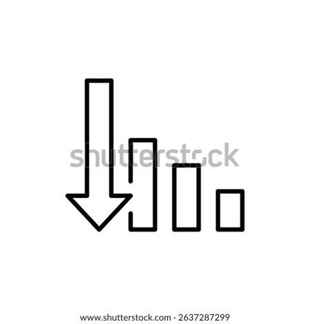 Downward Trend Bar Chart Icon in Outline Line Style Representing Loss Decline and Negative Business Performance