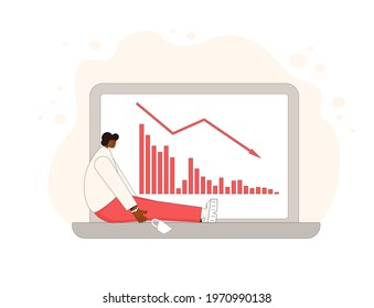 Downward Trend Chart. Stock Market Crash. Investor Lost Money. Bankrupt Shareholder. Economic And Financial Crisis. Vector Line Art Flat Illustration