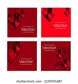 Abwärtstrend roter Punkt Grafik Skizze Vektorsatz von Illustrationen. Bärenmarkt-Crash, handgezeichnet, quadratischer Hintergrund. Medienbanner ablegen