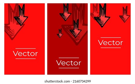 Downward Trend Red Point Graph Sketch Vector Set Of Illustrations. Bear Market Crash Hand Drawn Vertical Background. Drop Media Banner