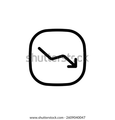 downward trending line within a rounded square. Represents decline, loss, failure, recession, or negative progress. Suitable for business, finance, and website designs
