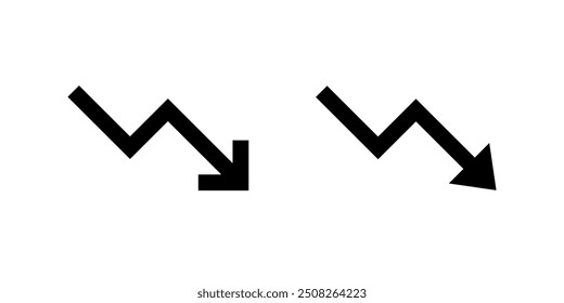 Downward zigzag arrow icon in generic style. Market crash sign symbol