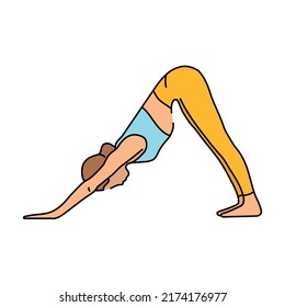 Downward-Facing Dog Adho Mukha Shvanasana color line illustration. Pictogram for web page, mobile app, promo.