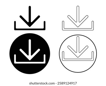 A downward-pointing arrow icon, often over a horizontal line or tray, symbolizing file download or data transfer from the cloud to a device. Simple, intuitive design for easy recognition.