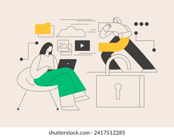 Doxing abstract concept vector illustration. Gathering online information, doxing attack, hacking private data, social engineering, publishing identity info, hacking practice abstract metaphor.