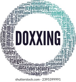 Doxxing word cloud conceptual design isolated on white background.