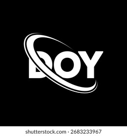 Logotipo DOY. Carta DOY. Design do logotipo da letra DOY. Logotipo DOY inicial ligado ao círculo e ao monograma em maiúsculas. DOY-tipografia para marca de tecnologia, negócios e imobiliário.