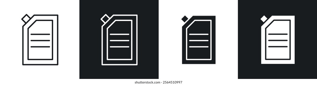 Doy pack pouch icons collection in black filled and line style.