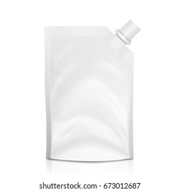 Doy-pack Blank Vector. White Clean Doypack Bag Packaging With Corner Spout Lid. Plastic Spouted Pouch Template