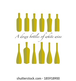 A dozen bottles of white wine , all bottles of different shapes, vector