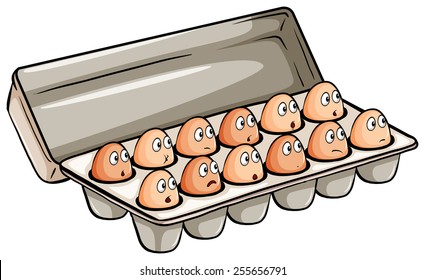 A Dozen Of Eggs On A White Background