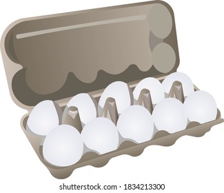 Una docena de huevos blancos por paquete. Ilustración vectorial aislada en fondo blanco.