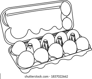 A dozen white eggs per pack. Contour image of food. Vector illustration isolated on white background.