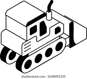 Máquinas de empuje de demolición de topadora, Vector isométrico de contorno, Handyman Services symbol, letrero de reparación de casas, ilustración de contratista de construcción de ingeniería civil, concepto de suciedad de empuje de excavadora