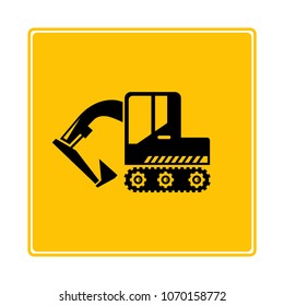 dozer, excavator icon in yellow background