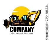 Dozer logo or tractor with excavator vector for construction company