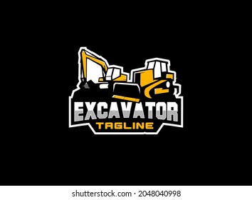 dozer logo or tractor with excavator vector for construction company. Heavy equipment template vector illustration for your brand.