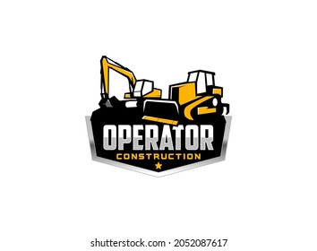dozer logo or tractor with excavator vector for construction company. Heavy equipment template vector illustration for your brand.