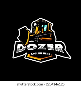 Dozer logo or tractor with excavator vector for construction company, team, club, sports, esport, gamig