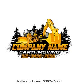 Dozer logo or tractor with excavator vector for construction company