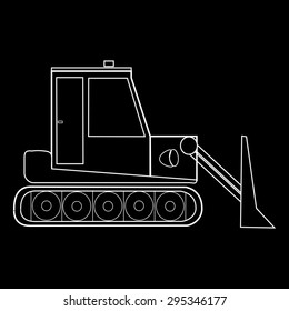 Dozer tractor construction equipment and road machinery. Black and white silhouette special car