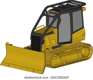 Dozer is a type of heavy equipment used for construction. Dozers are used to push, dig or pull materials such as sand, soil, rocks and others. Dozer illustration.