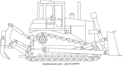Dozer is a type of heavy equipment used for construction. Dozers are used to push, dig or pull materials such as sand, soil, rocks and others. Dozer illustration.