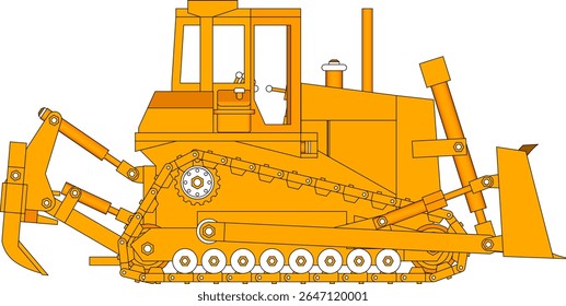 Dozer is a type of heavy equipment used for construction. Dozers are used to push, dig or pull materials such as sand, soil, rocks and others. Dozer illustration.