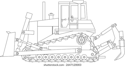Dozer is a type of heavy equipment used for construction. Dozers are used to push, dig or pull materials such as sand, soil, rocks and others. Dozer illustration.