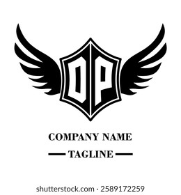 DP A bold winged shield emblem with customizable initials A-Z. Sleek black-and-white vector, perfect for branding, sports teams, motorcycle clubs, gaming,apparel and High-quality
