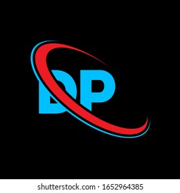 DP D P letter logo design. Initial letter DP linked circle upercase monogram logo red and blue. DP logo, D P design