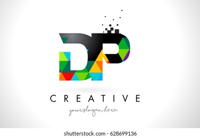 Logo de la letra DP D P con colorida ilustración de vectores de diseño de textura Vivid Triángulos.
