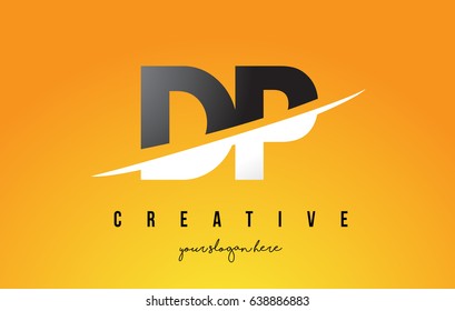 DP D P Letter Modern Logo Design with Swoosh Cutting the Middle Letters and Yellow Background.