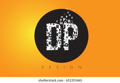 DP D P Logo Design Made of Small Letters with Black Circle and Yellow Background.